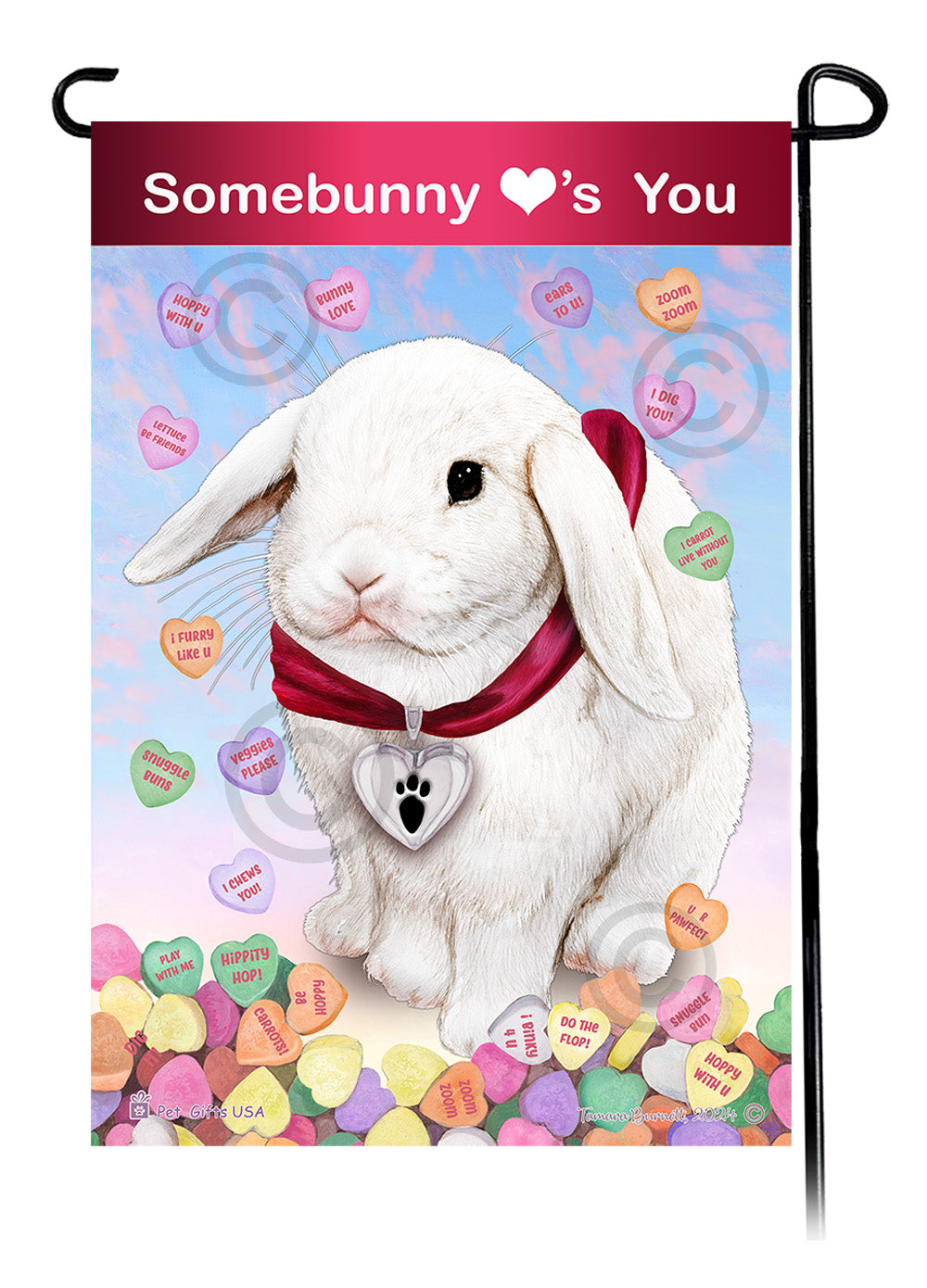 Mini Lop Rabbit Valentine Sweetheart - Garden Flag