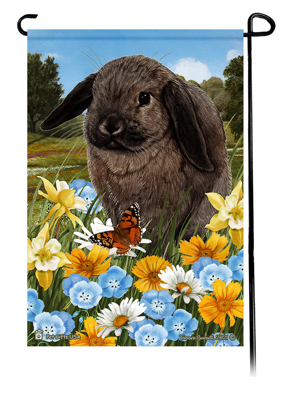 Mini Lop Rabbit Summer Flowers - Garden Flag