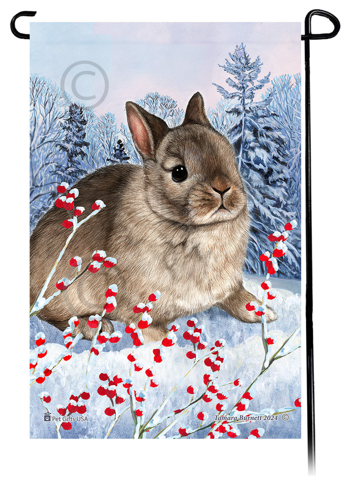 Netherland Dwarf Rabbit Winterberries Garden Flags