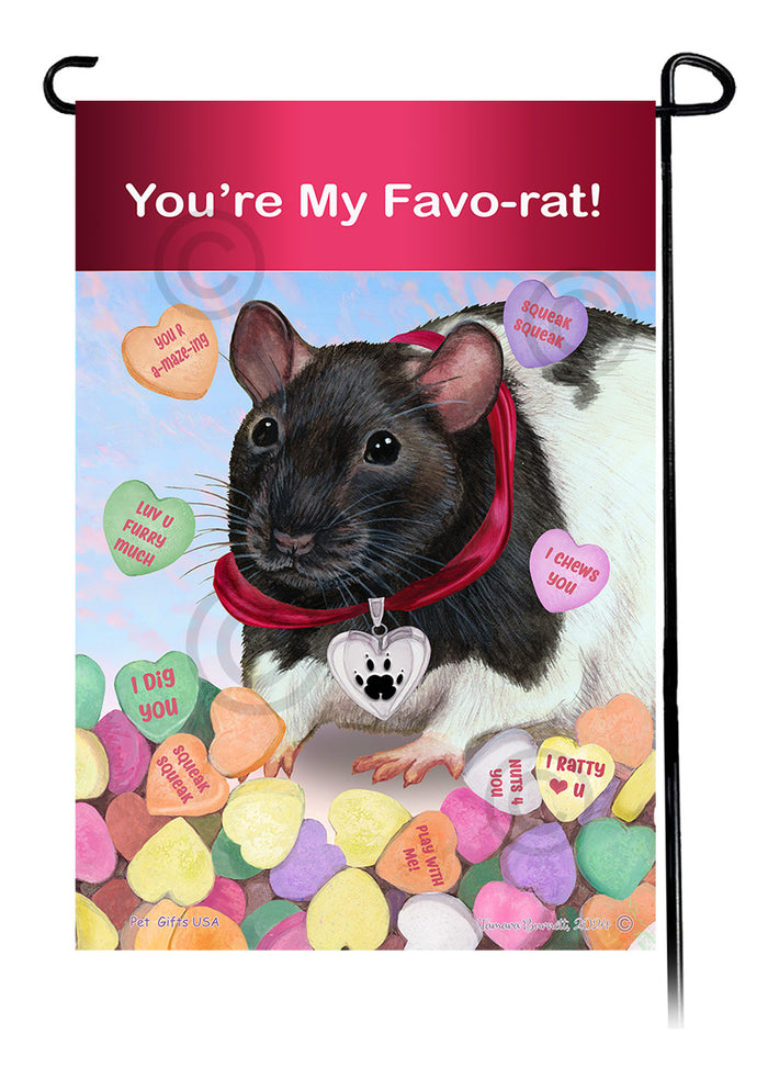 Black & White Hooded Rat Valentine Sweetheart Garden Flags