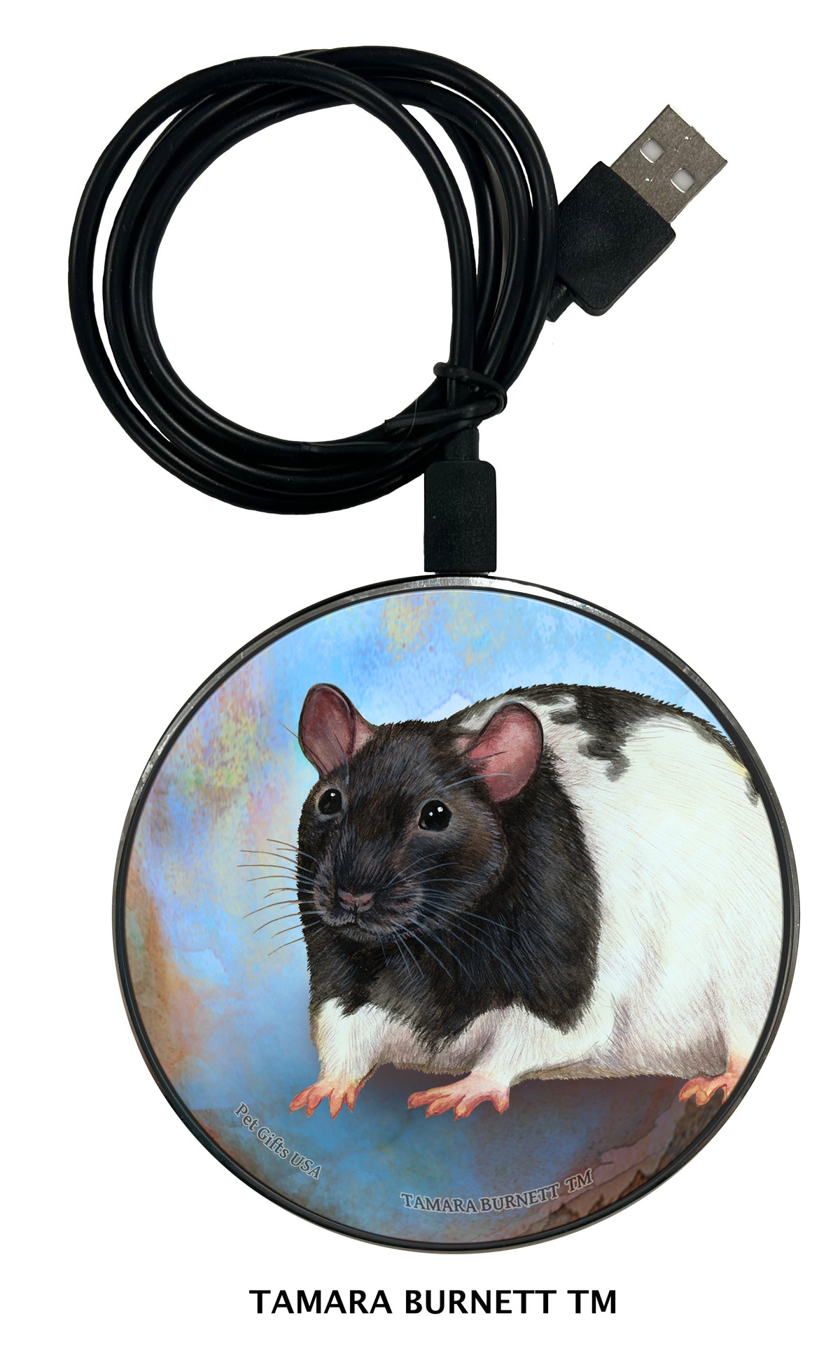 Fancy Rat Black and White Hooded Zoomies Wireless Charger