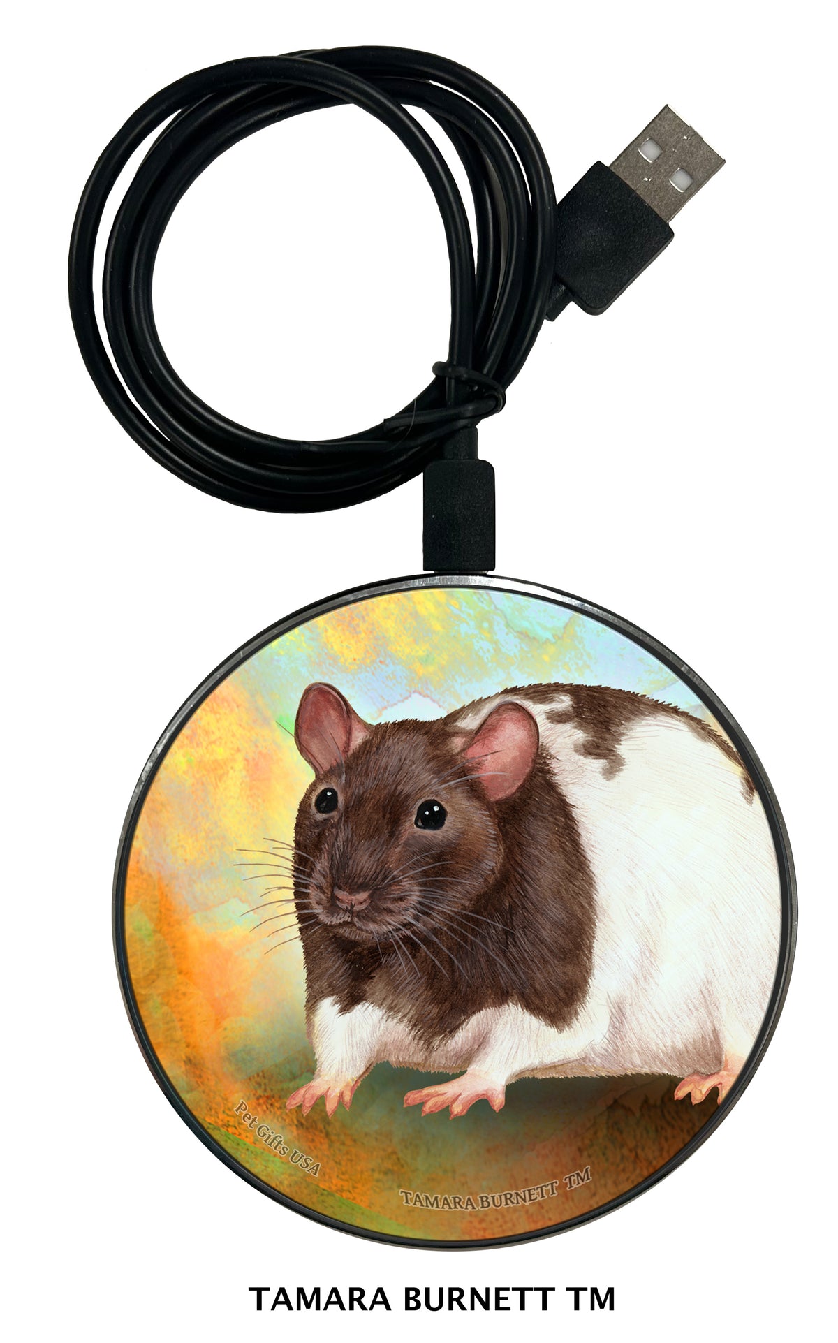 Fancy Rat Chocolate and White Hooded Zoomies Wireless Charger