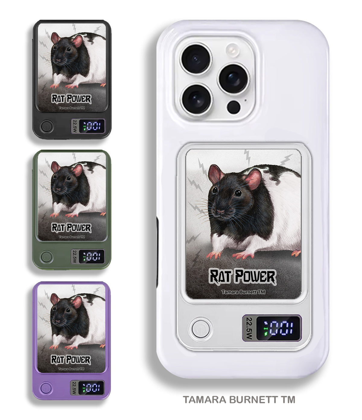 Rat Black/White Hooded Phone Bank Wireless Charger
