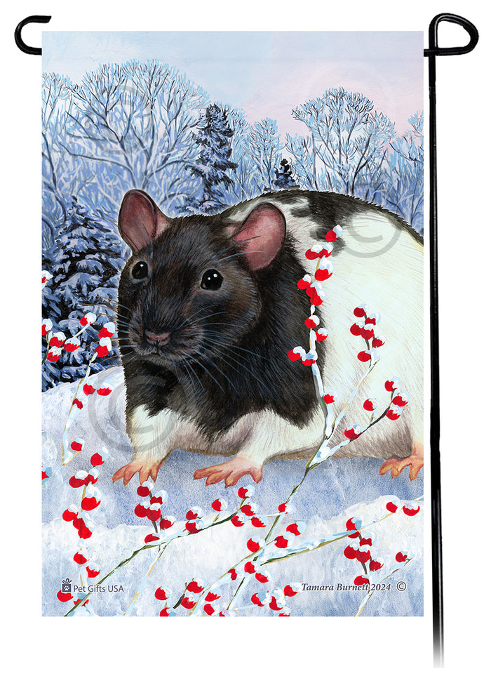 Black & White Hooded Rat Winterberries Garden Flags