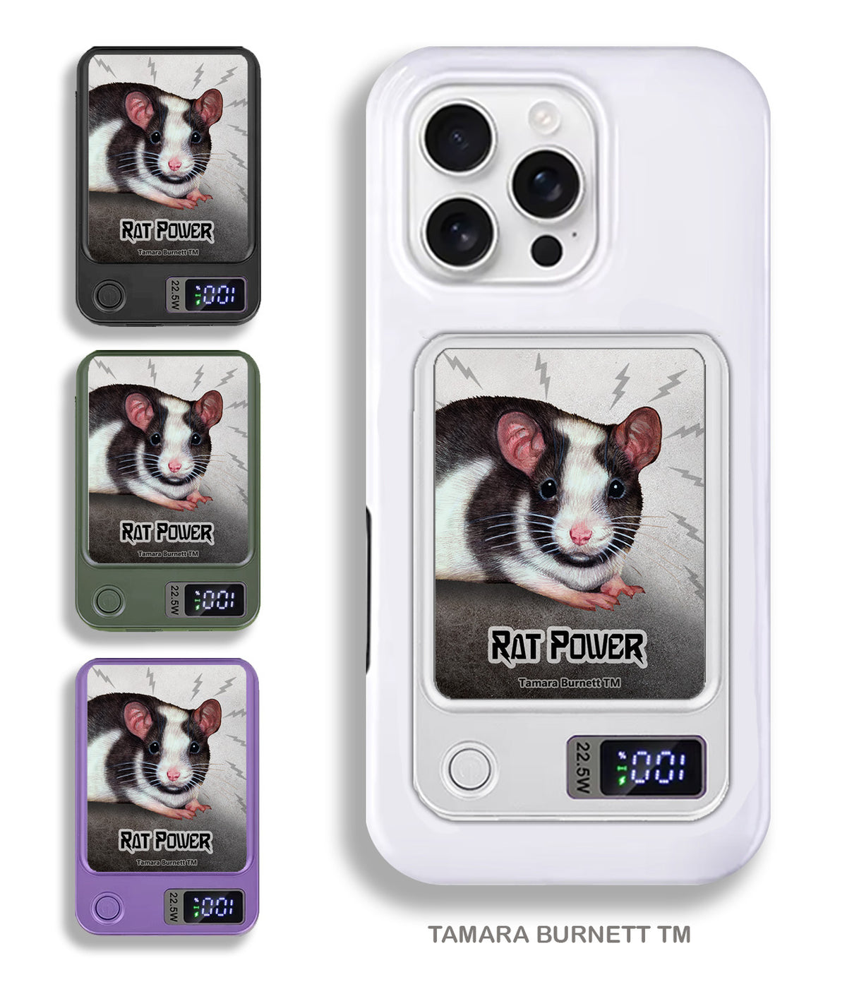 Rat Black/White Pied Phone Bank Wireless Charger