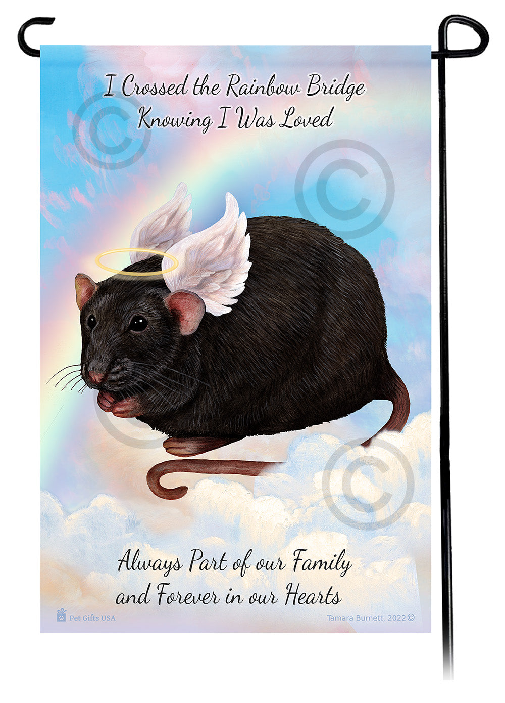Black & White Hooded Rat Memorial - Garden Flag