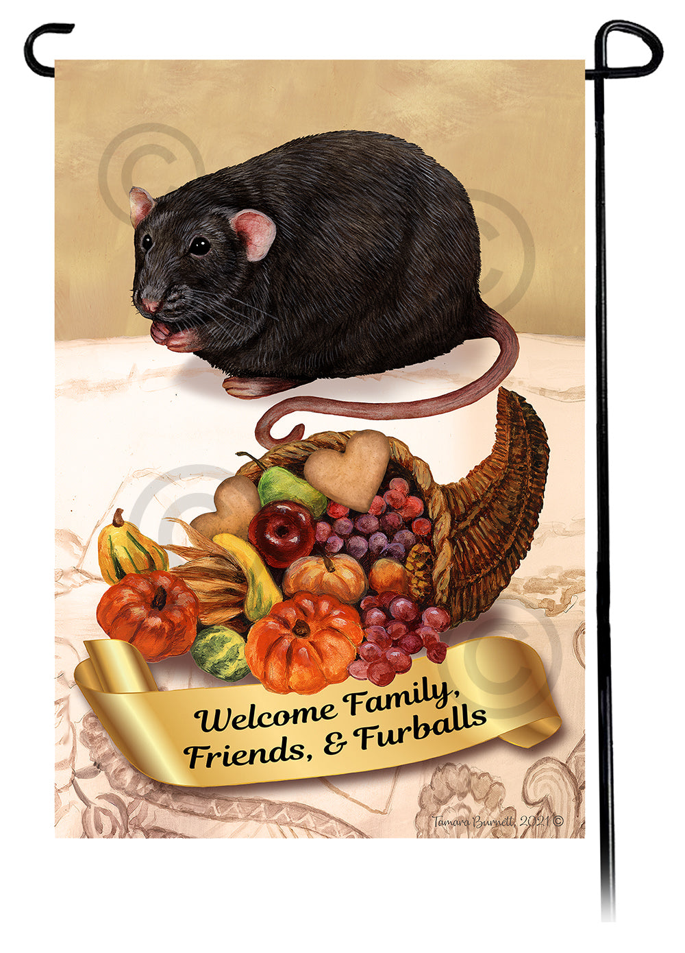 Black & White Shorthair Cat Thanksgiving - Garden Flag