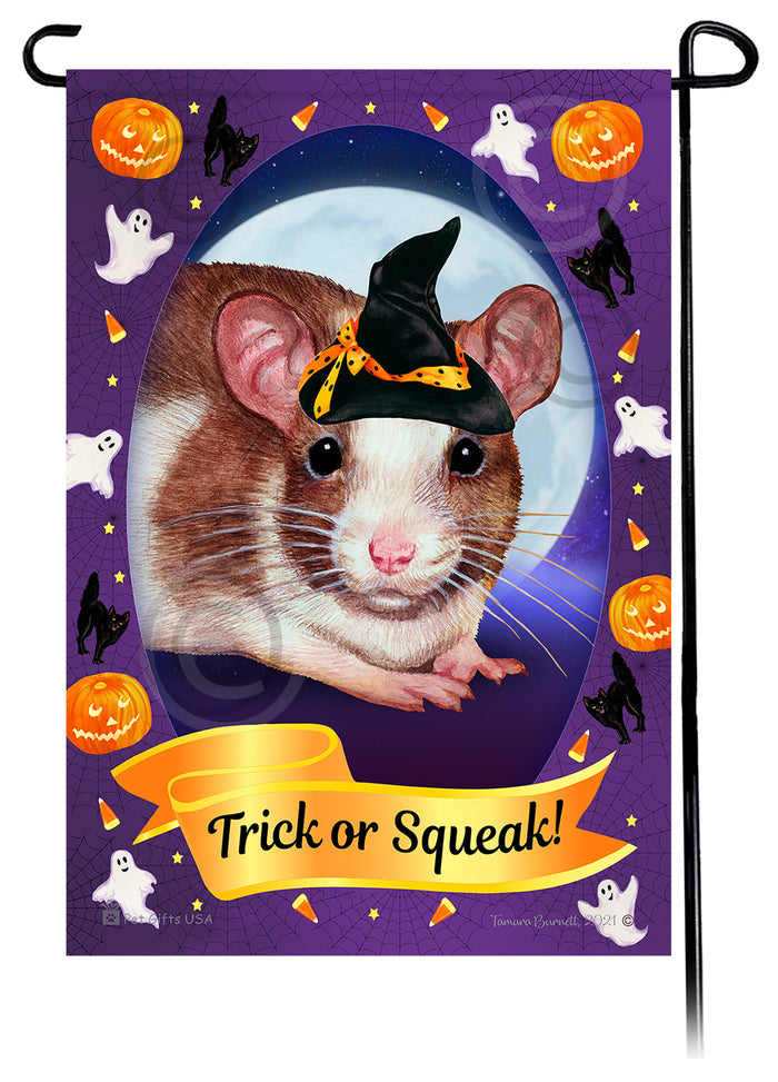 Brown & White Pied Rat Halloween Howls Garden Flags