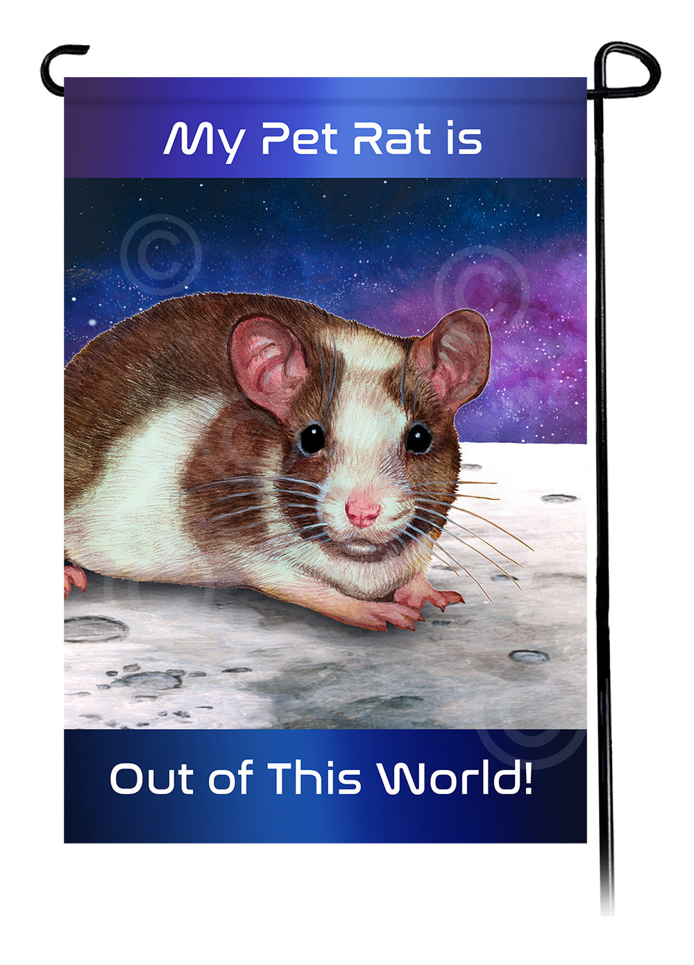 Brown & White Pied Rat Out Of This World Garden Flags