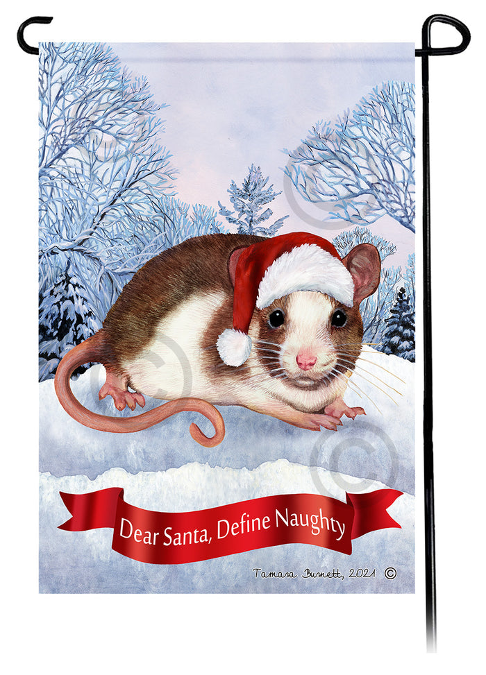 Brown & White Pied Rat Dear Santa Define Naughty Garden Flags