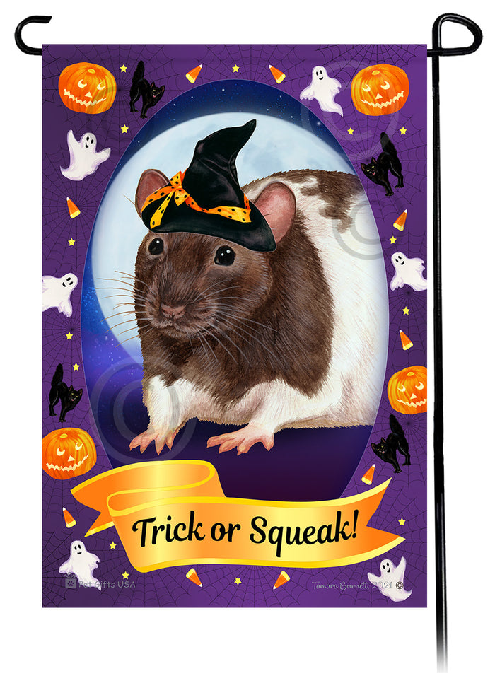 Chocolate & White Hooded Rat Halloween Howls Garden Flags