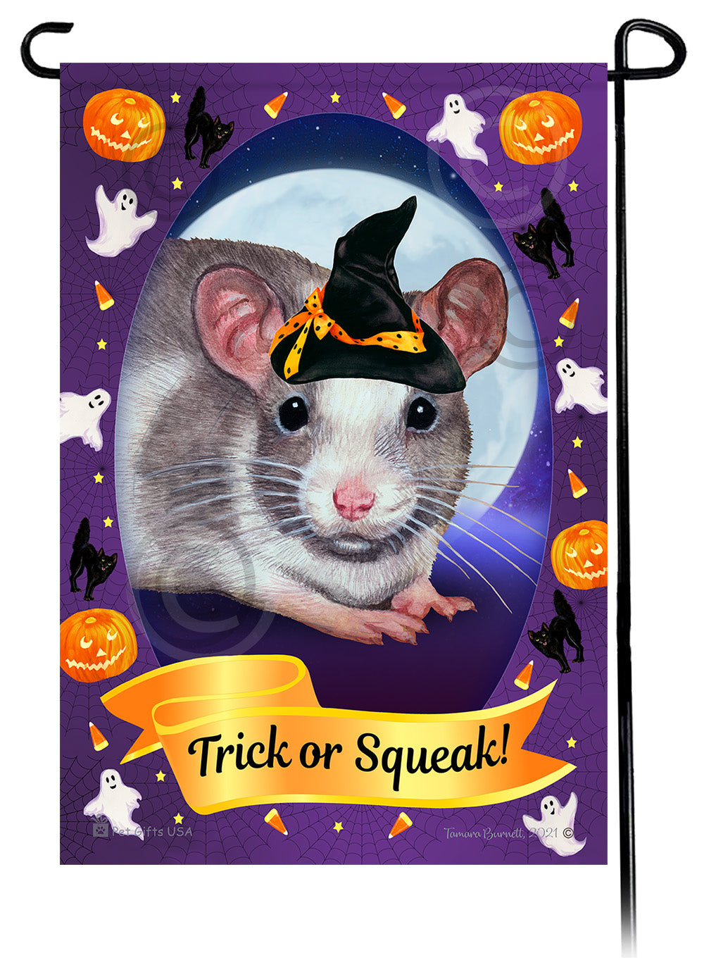 Grey & White Pied Rat Halloween Howls Garden Flags