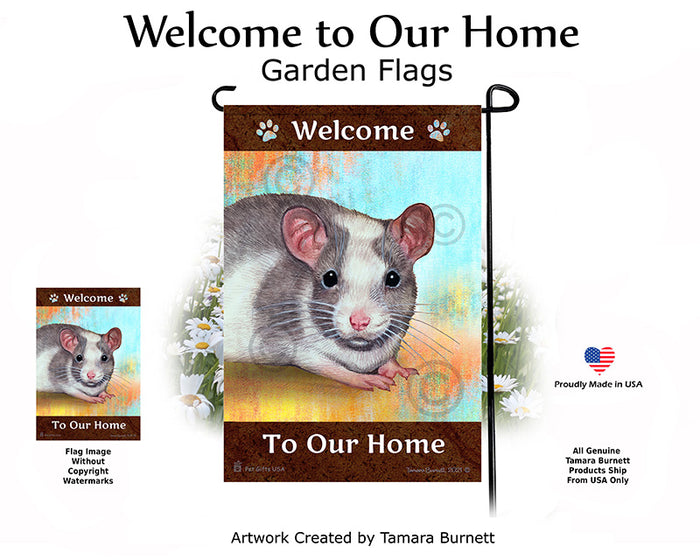 Grey & White Pied Rat Welcome To Our Home Garden Flags