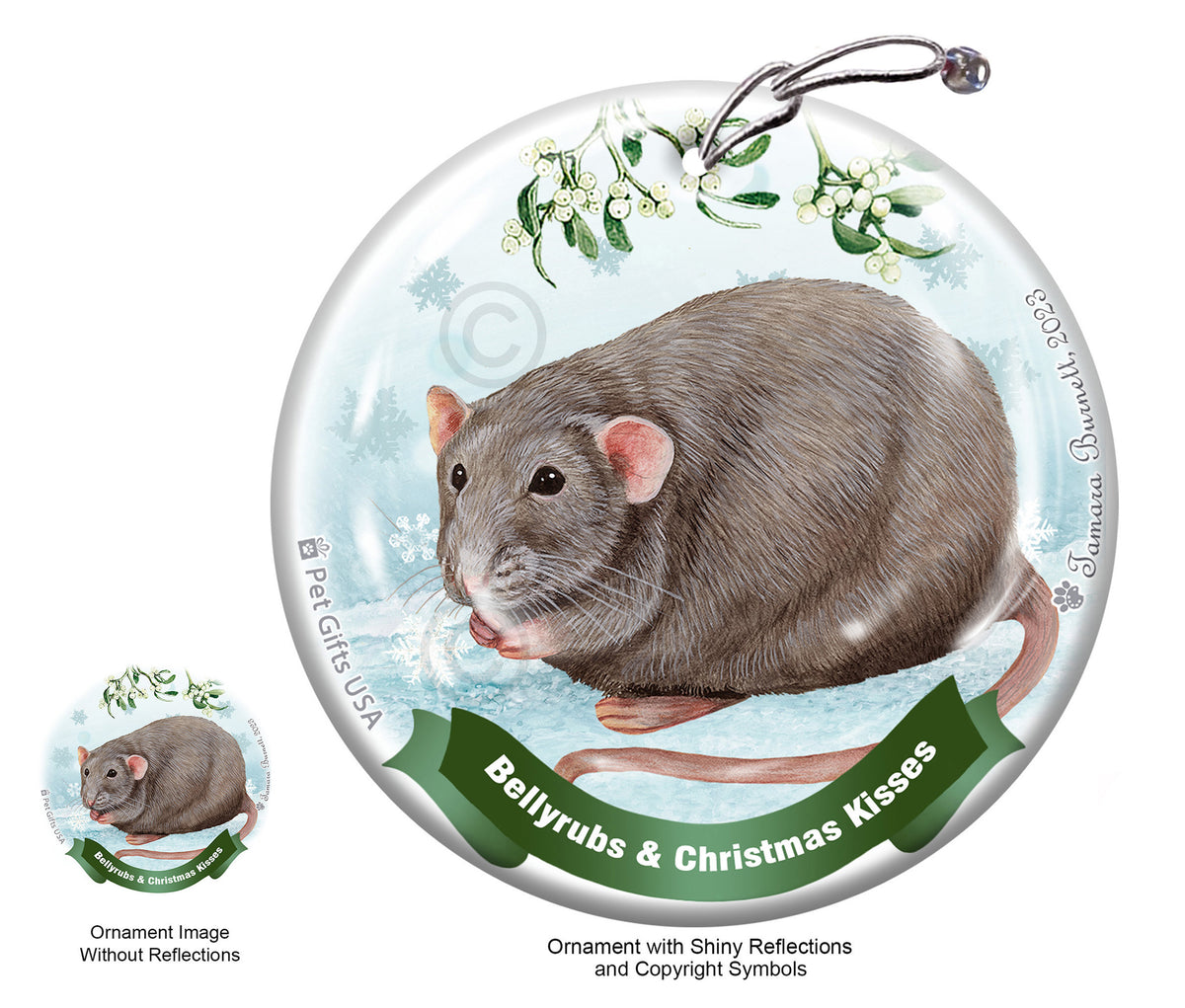 Fancy Rat Light Grey Solid Ornament