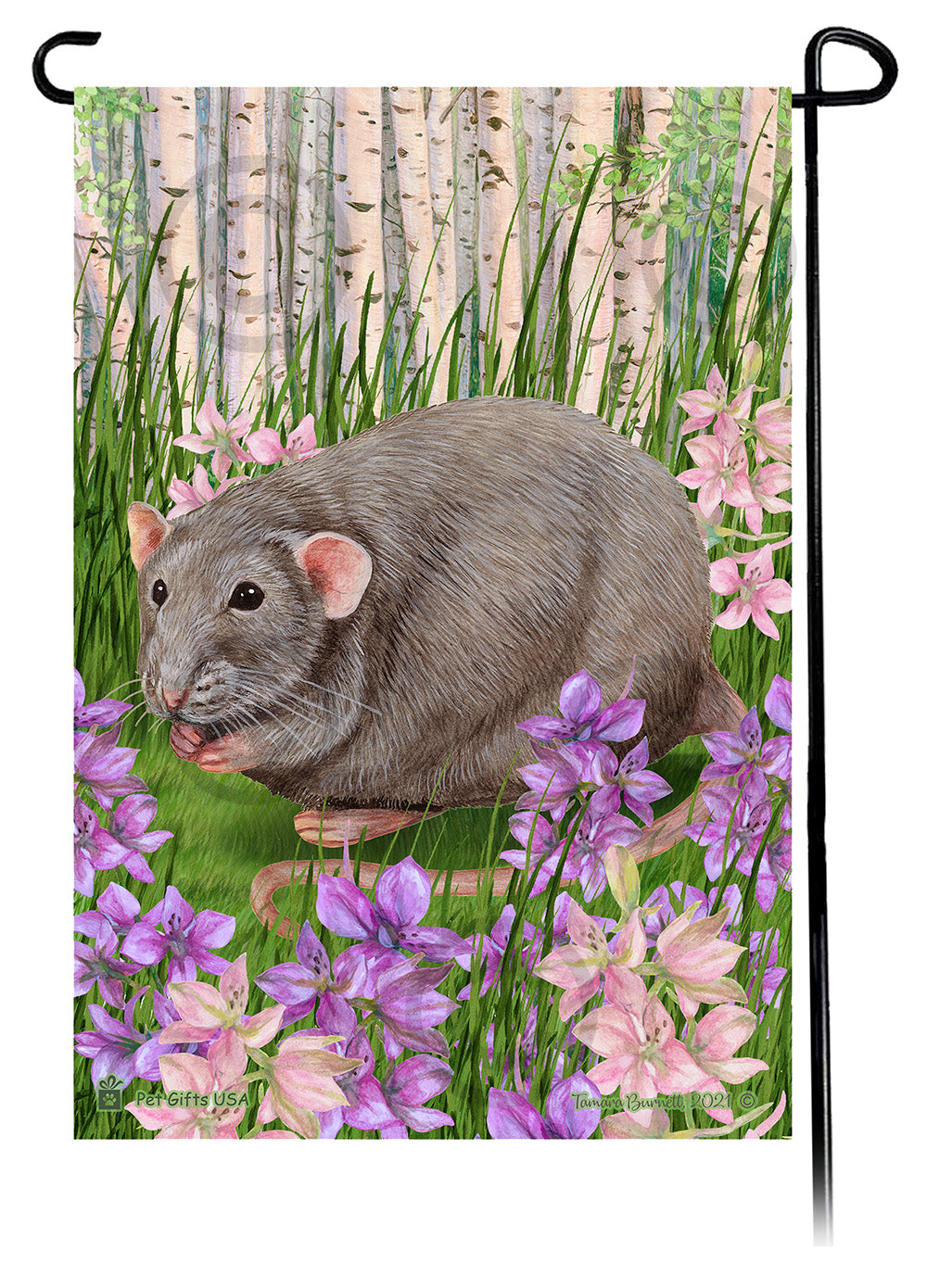 Light Grey Solid Rat Spring Flowers - Garden Flag