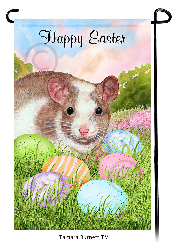 Tan & White Pied Rat Happy Easter Garden Flags
