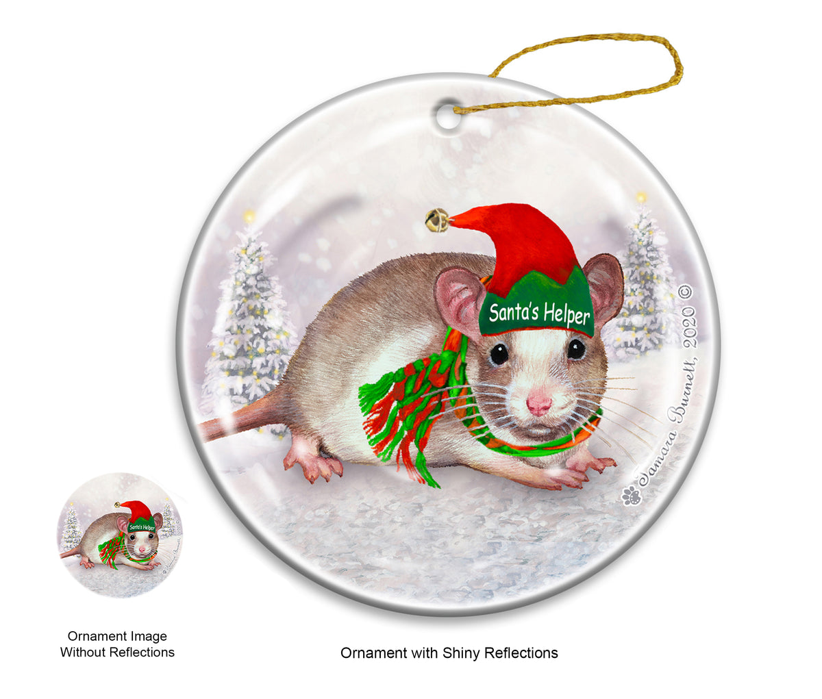 Fancy Rat Fawn and White Ornament