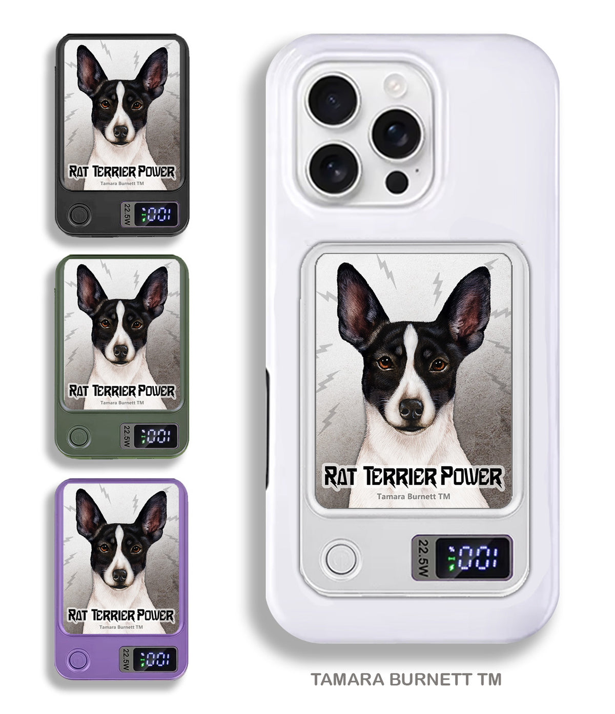 Rat Terrier Black and White Cropped Phone Bank Wireless Charger