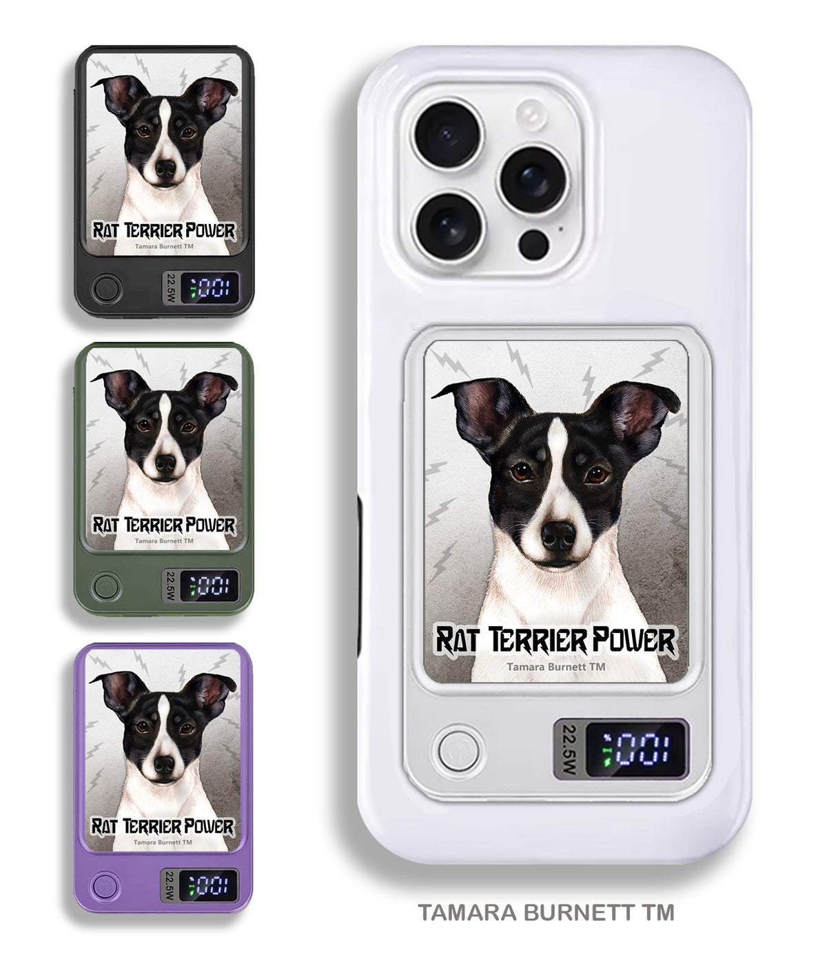 Rat Terrier Black and White Tipped Phone Bank Wireless Charger