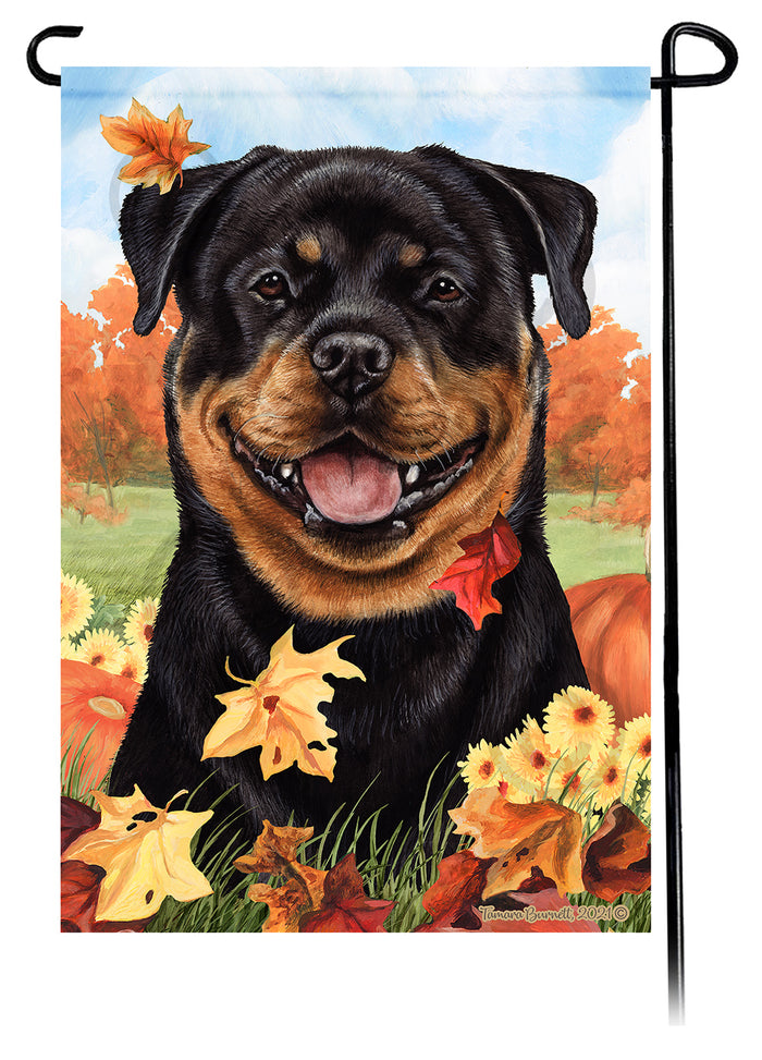 Rottweiler Falling Leaves Garden Flags