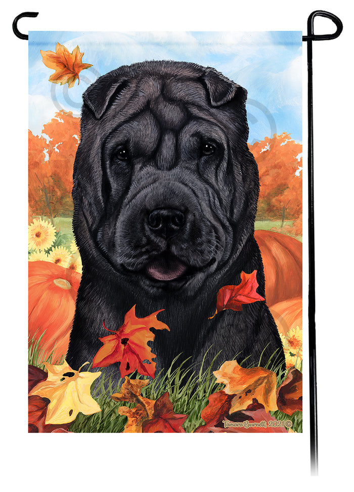 Shar Pei Falling Leaves Garden Flags