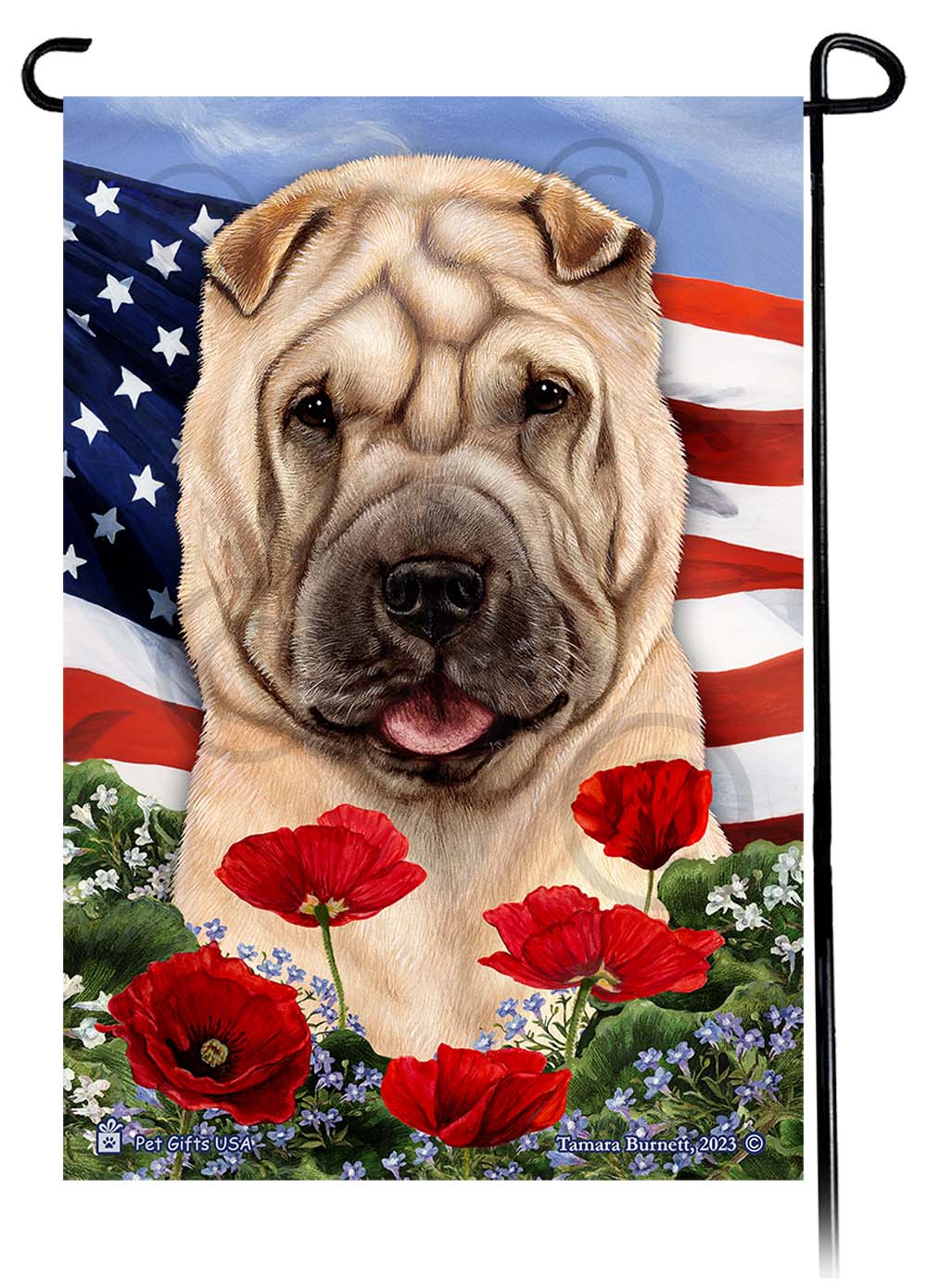 Shar Pei Patriotic Flowers - Garden Flag