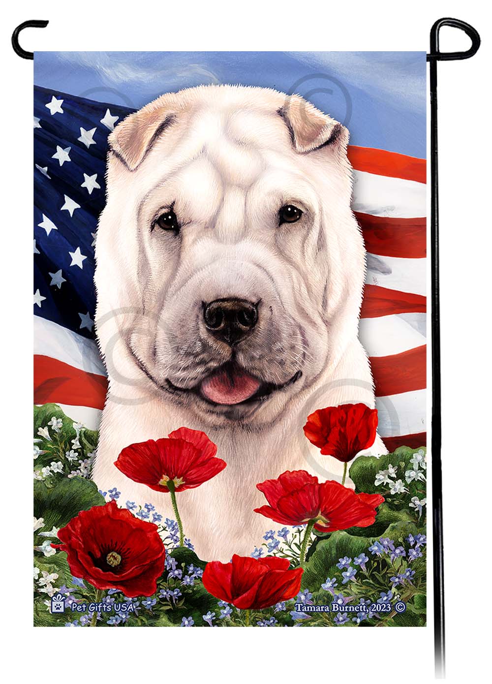 Shar Pei Patriotic Flowers - Garden Flag