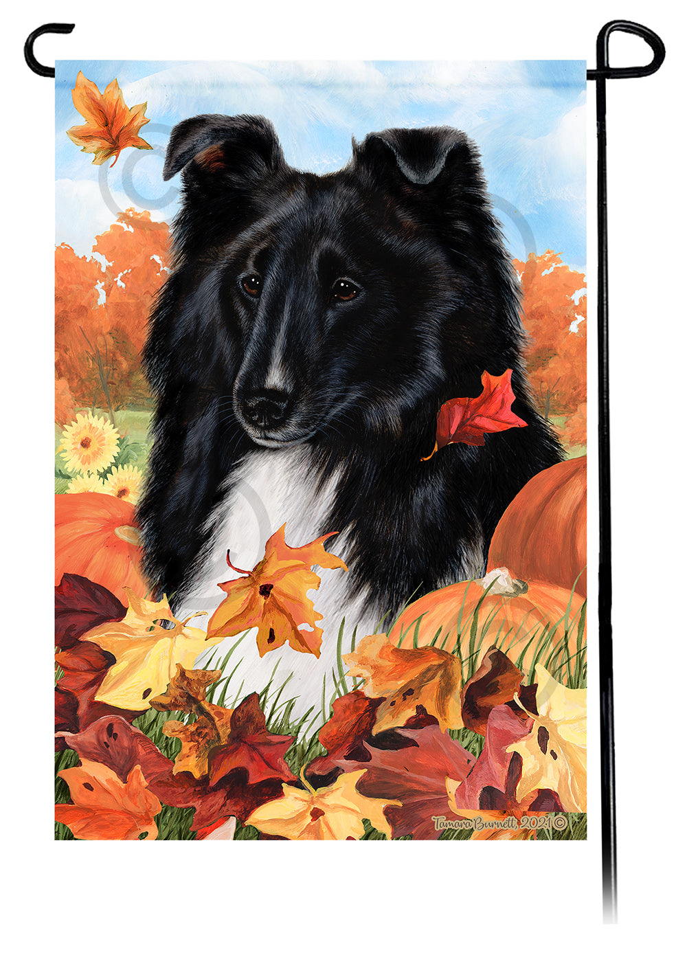 Shetland Sheepdog Falling Leaves Garden Flags