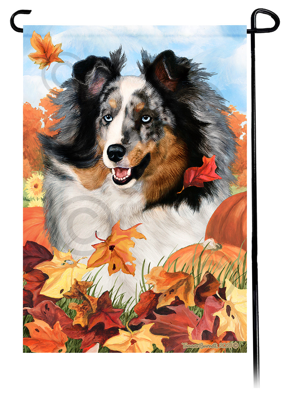 Shetland Sheepdog Falling Leaves - Garden Flag