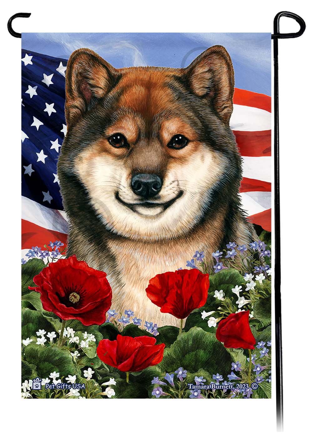 Shiba Inu Patriotic Flowers - Garden Flag