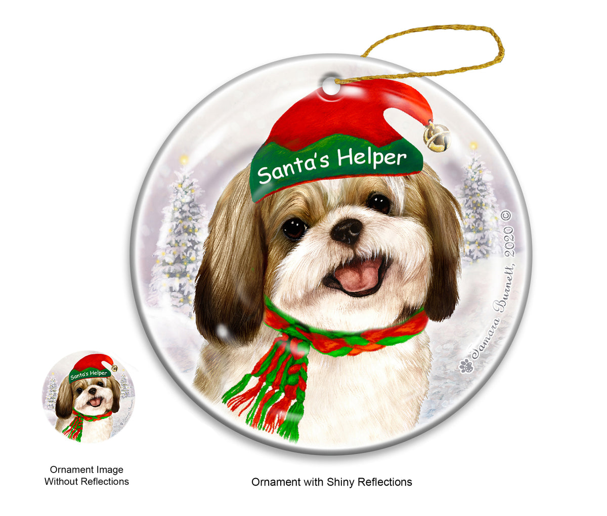 Shih Tzu Gold and White Ornament