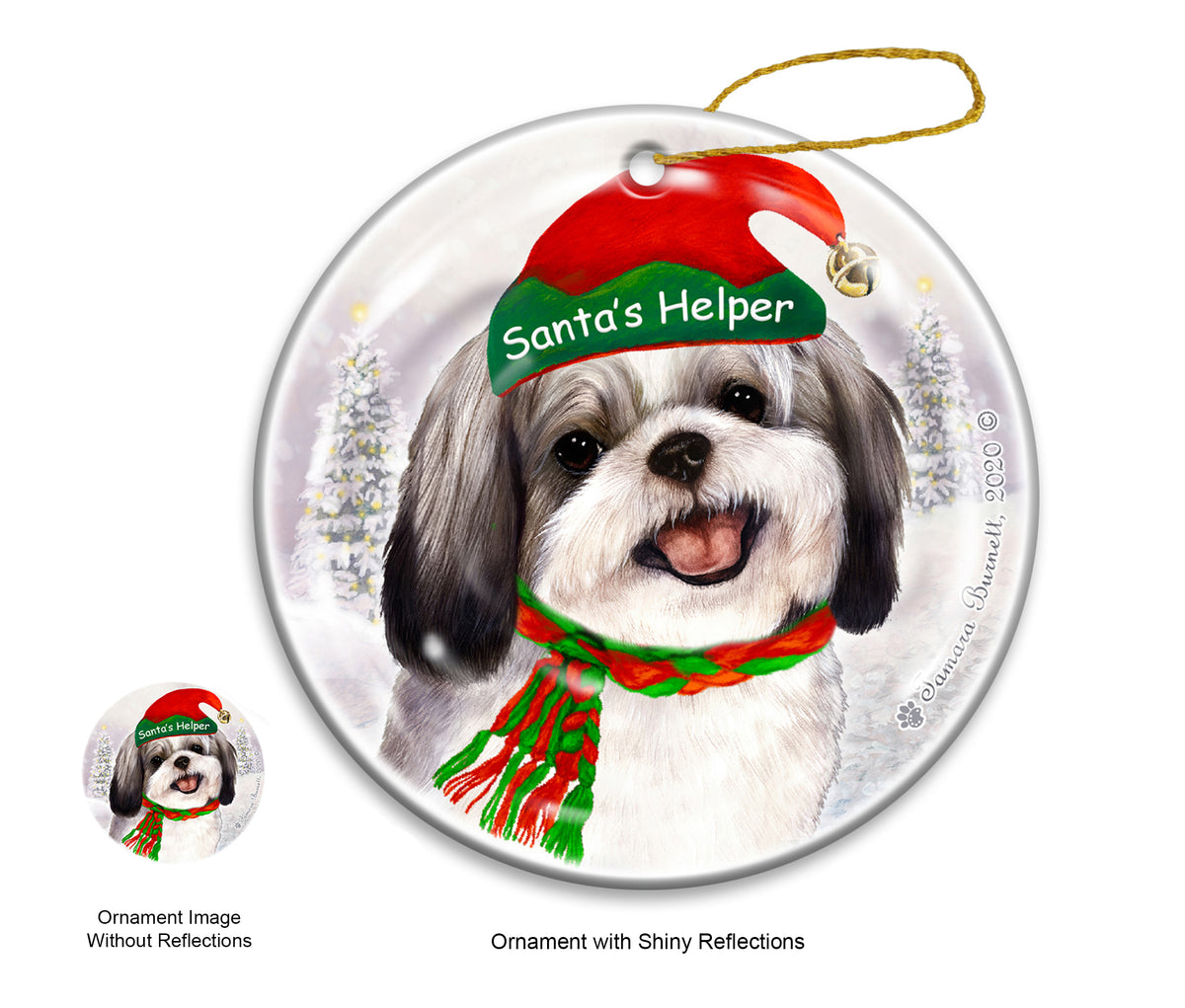 Shih Tzu Silver & White Ornament