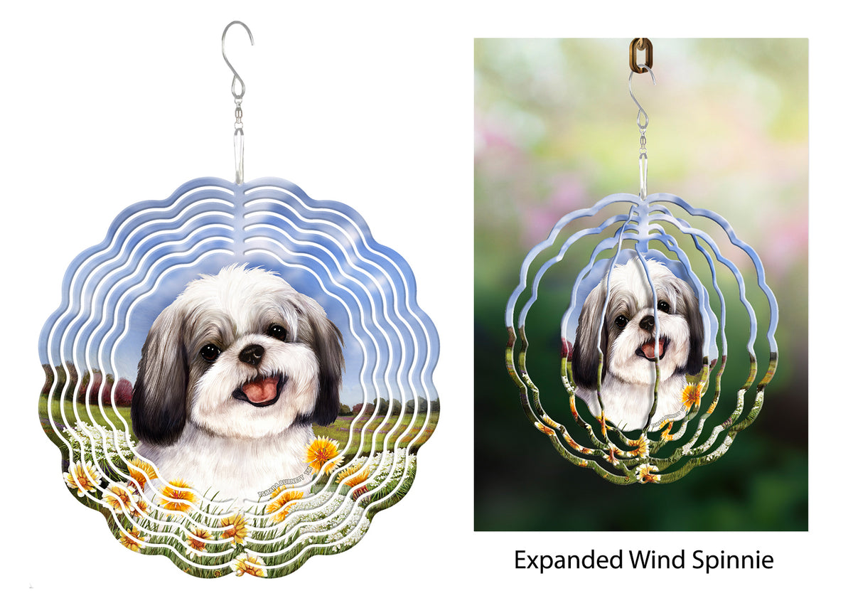 Shih Tzu Silver And White Wind Spinner