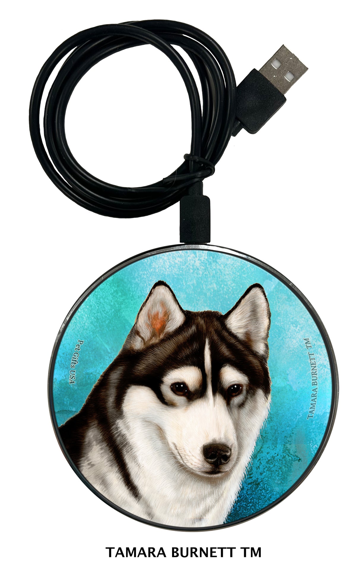 Siberian Husky Brown Eye Black and White Zoomies Wireless Charger