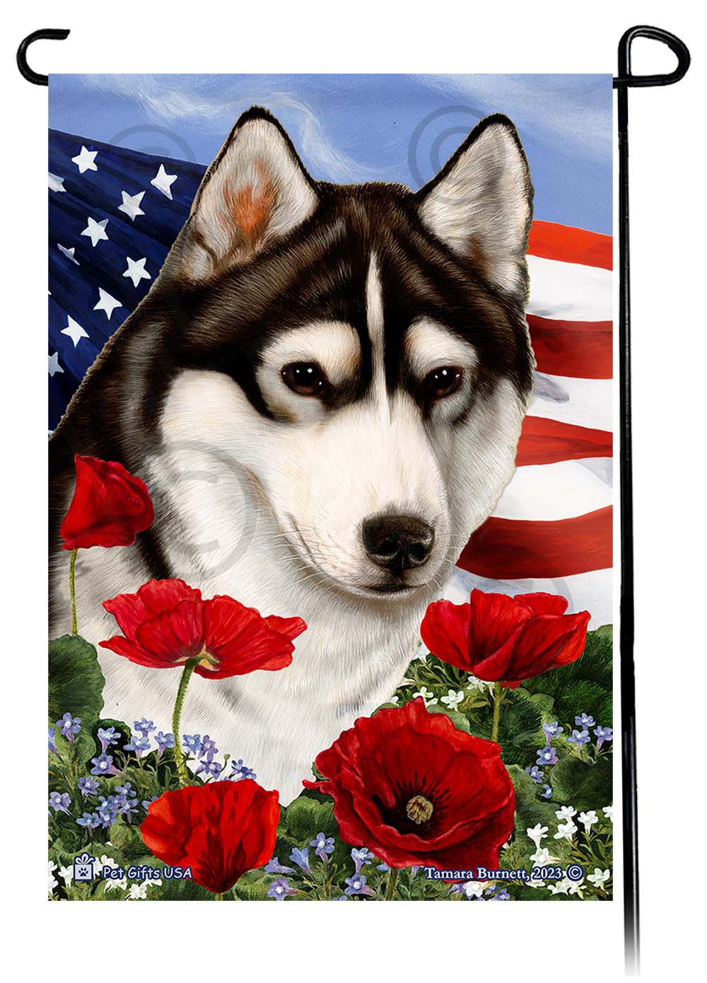 Siberian Husky Patriotic Flowers - Garden Flag