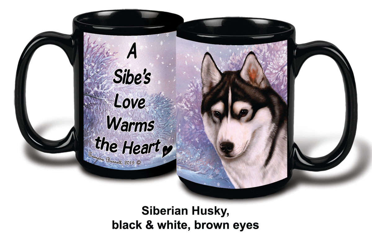 Sib. Husky Br Eye Blk/Wht Winter Mug 15 oz