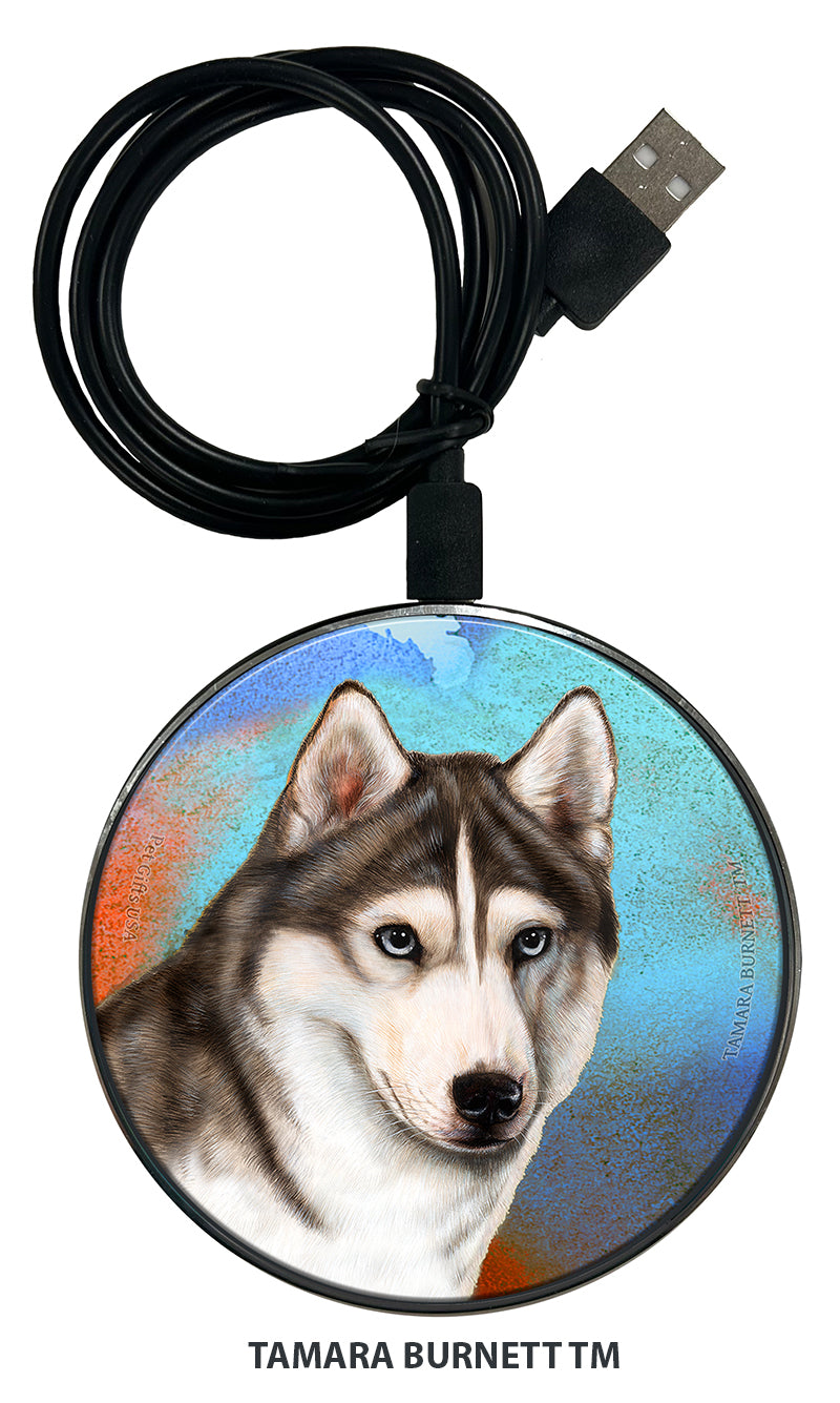 Siberian Husky Blue Eye Grey and White Zoomies Wireless Charger