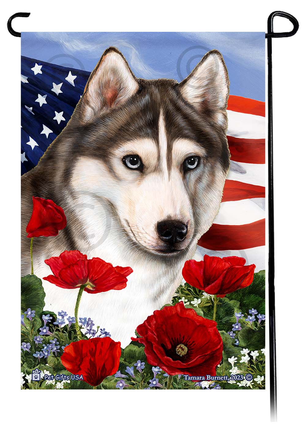 Siberian Husky Patriotic Flowers - Garden Flag