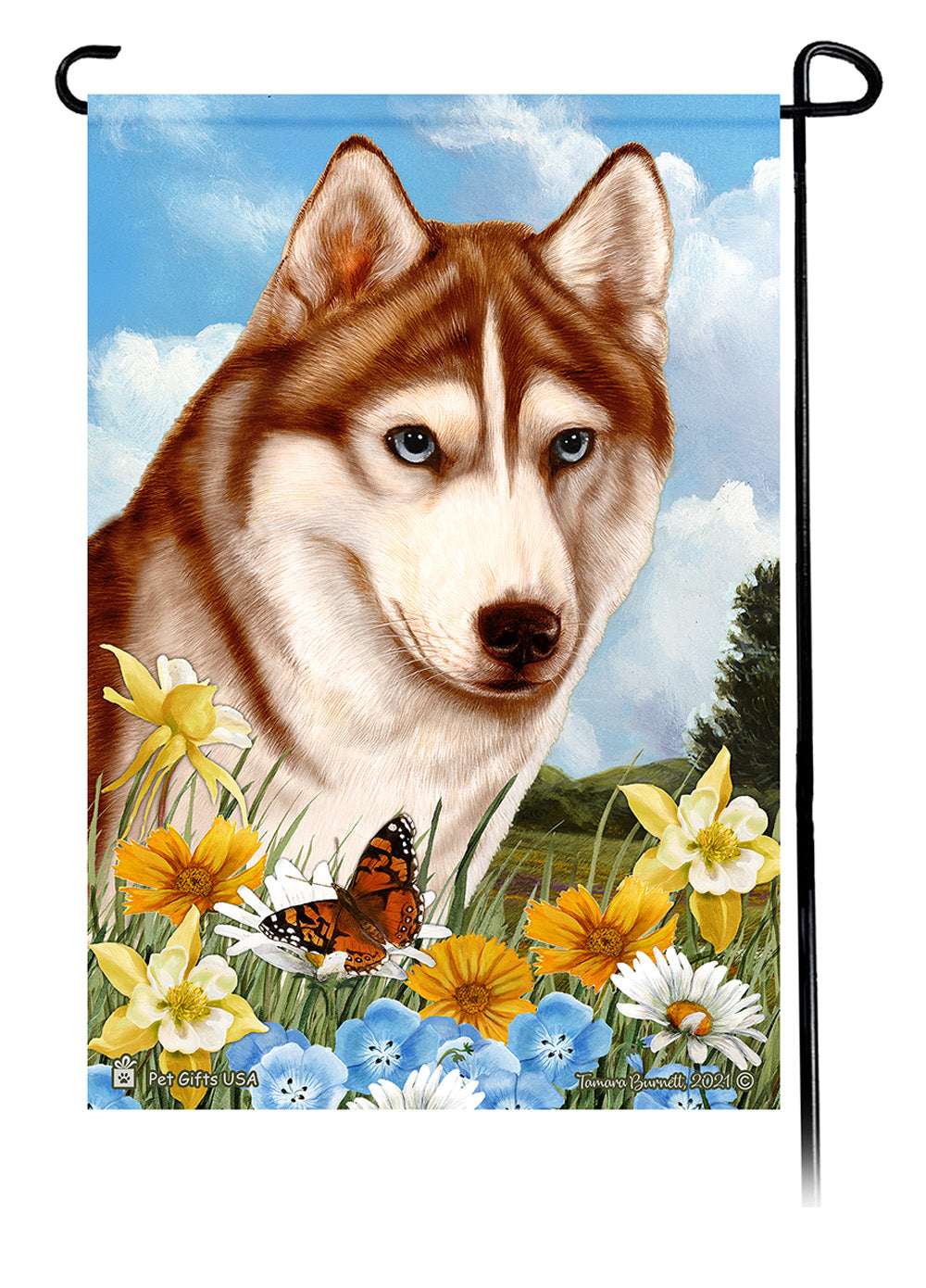 Siberian Husky Summer Flowers - Garden Flag