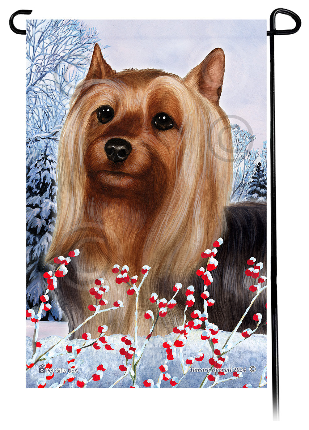 Silky Terrier Winterberries Garden Flags