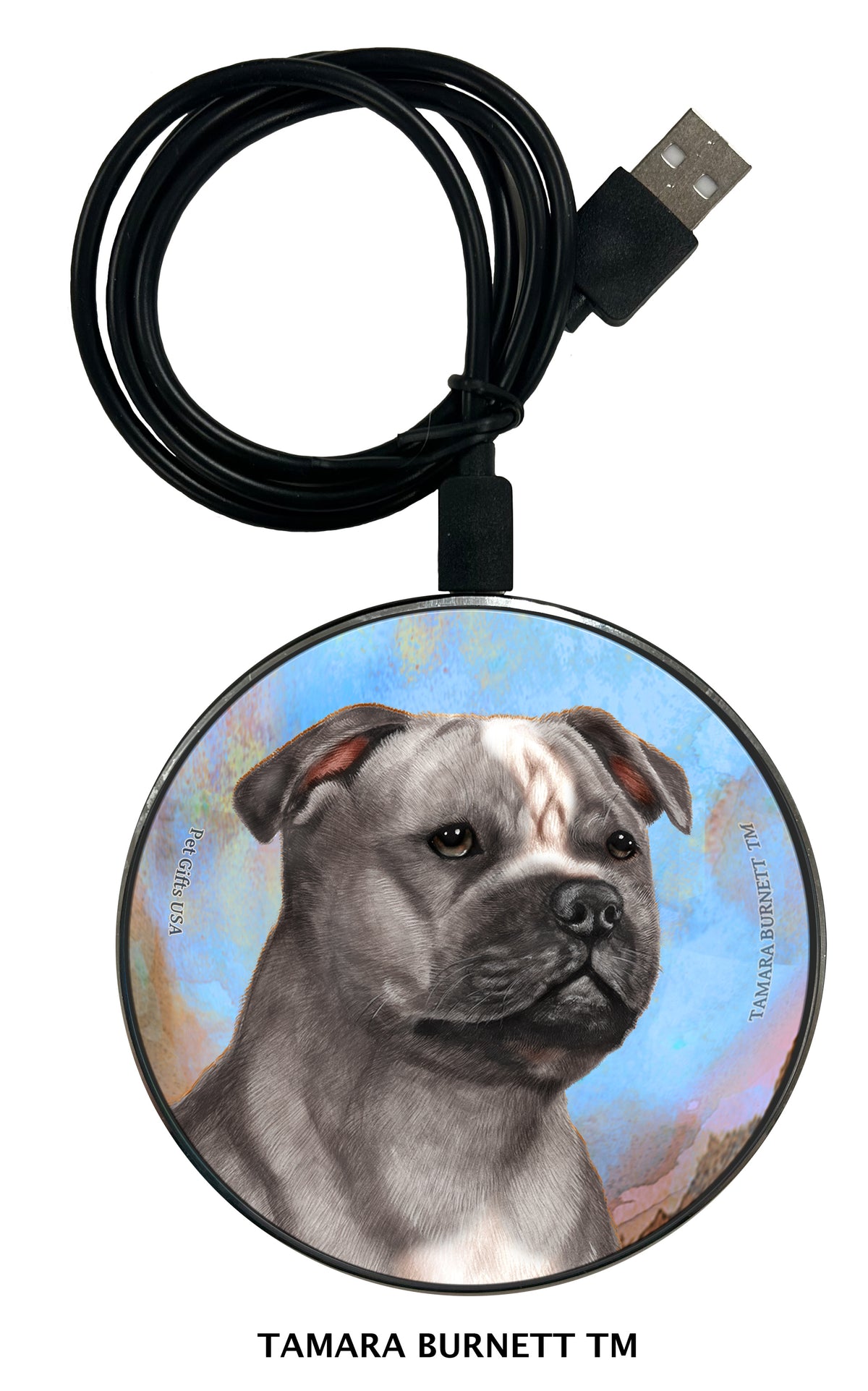 Staffordshire Terrier Blue and White Zoomies Wireless Charger
