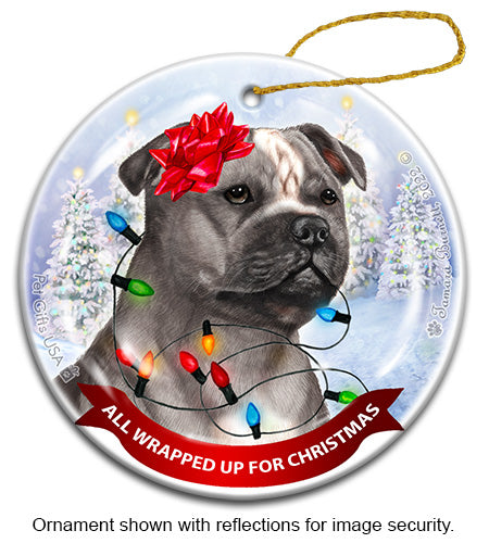 Staffordshire Bull Terrier Blue and White Ornament