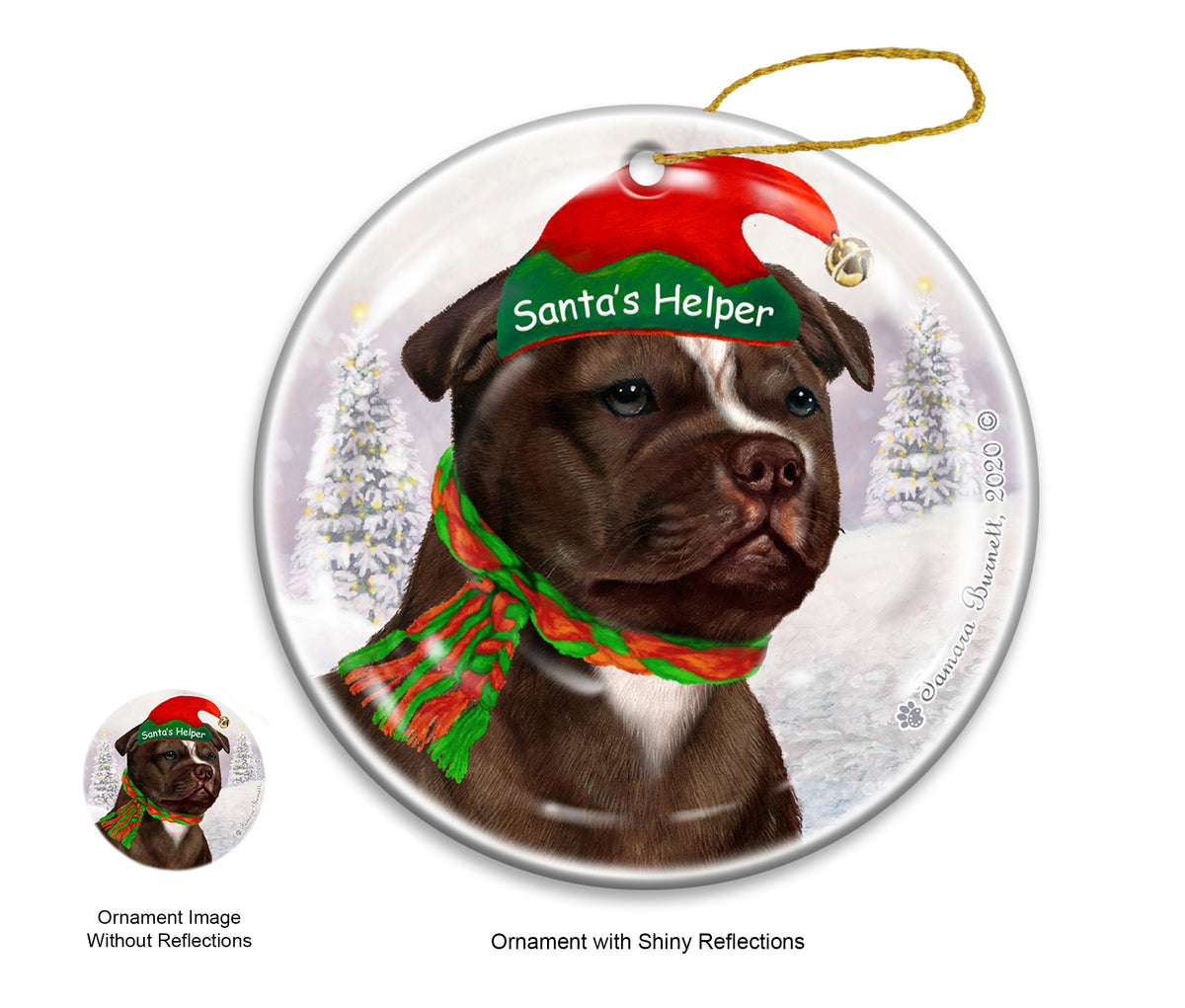 Staffordshire Bull Terrier Choc & White Ornament