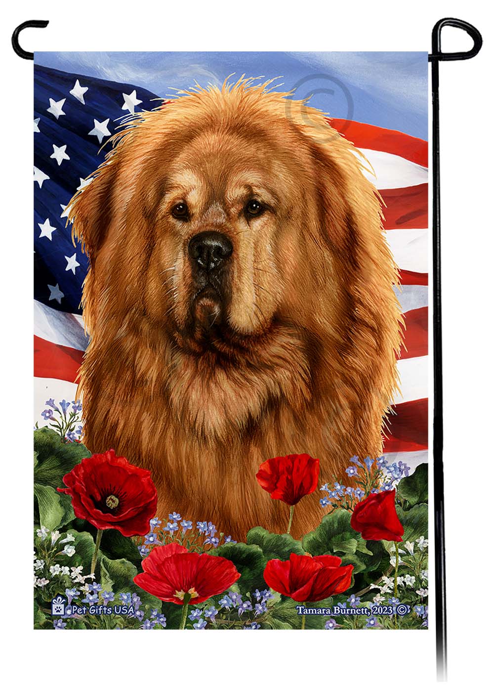 Tibetan Mastiff Patriotic Flowers - Garden Flag