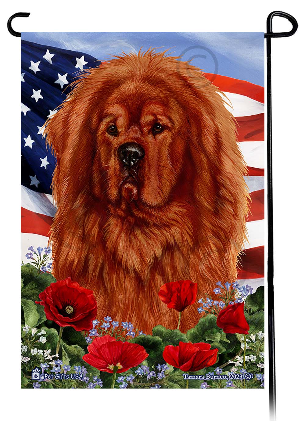 Tibetan Mastiff Patriotic Flowers - Garden Flag