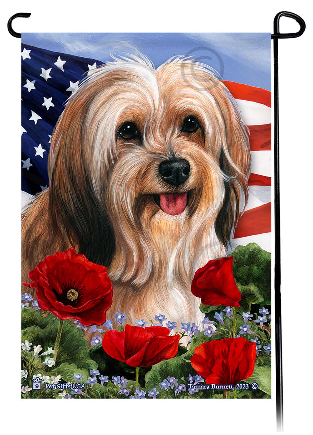 Tibetan Terrier Patriotic Flowers - Garden Flag