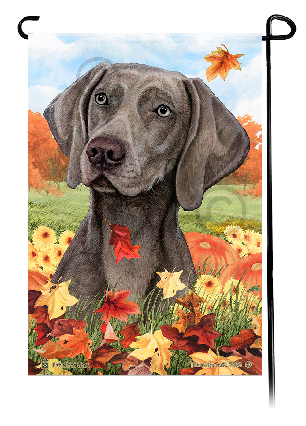 Weimaraner Falling Leaves - Garden Flag