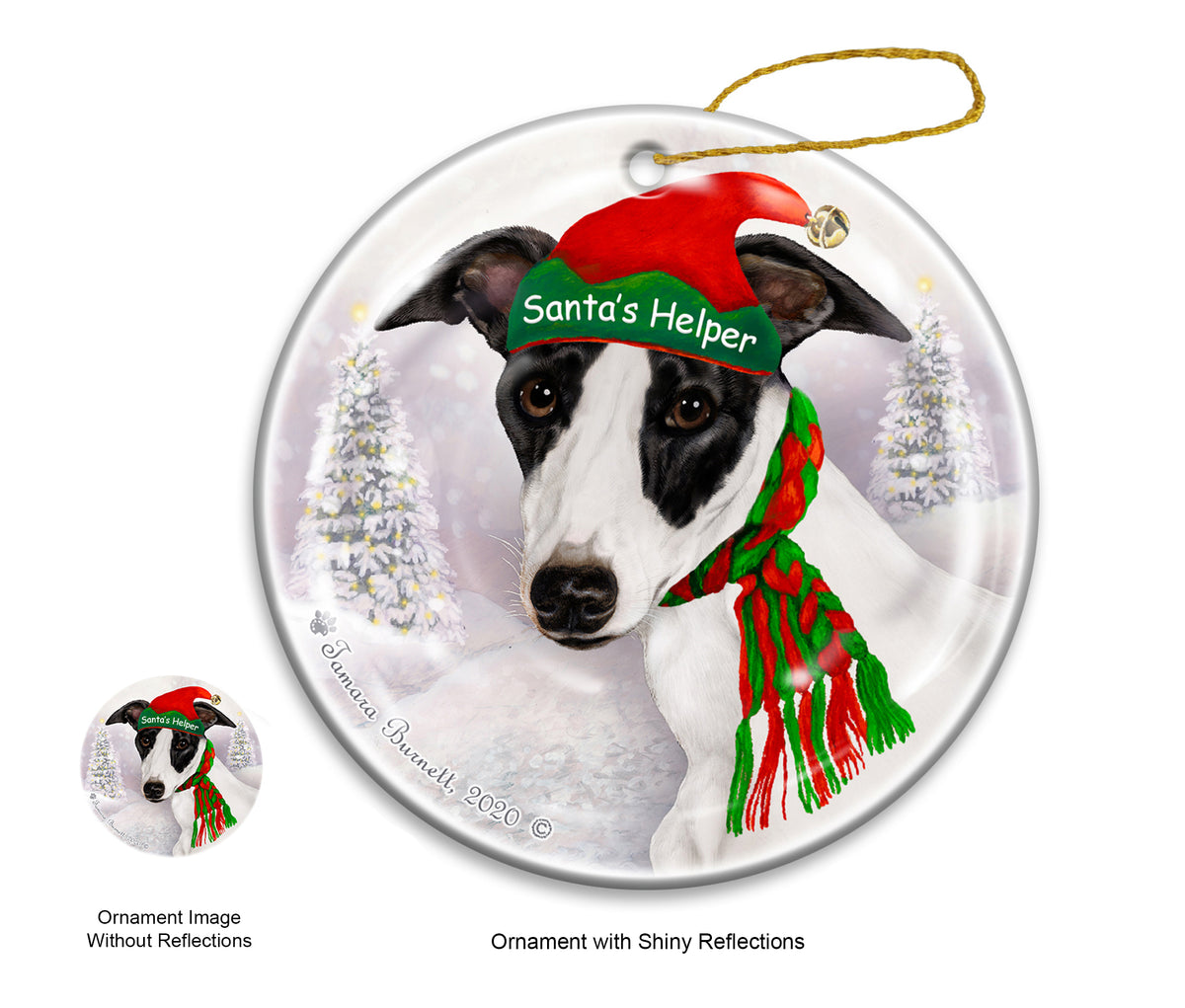 Whippet Black and White Ornament