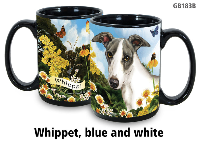 Whippet Blue & White - Garden Party Fun Mug 15 oz