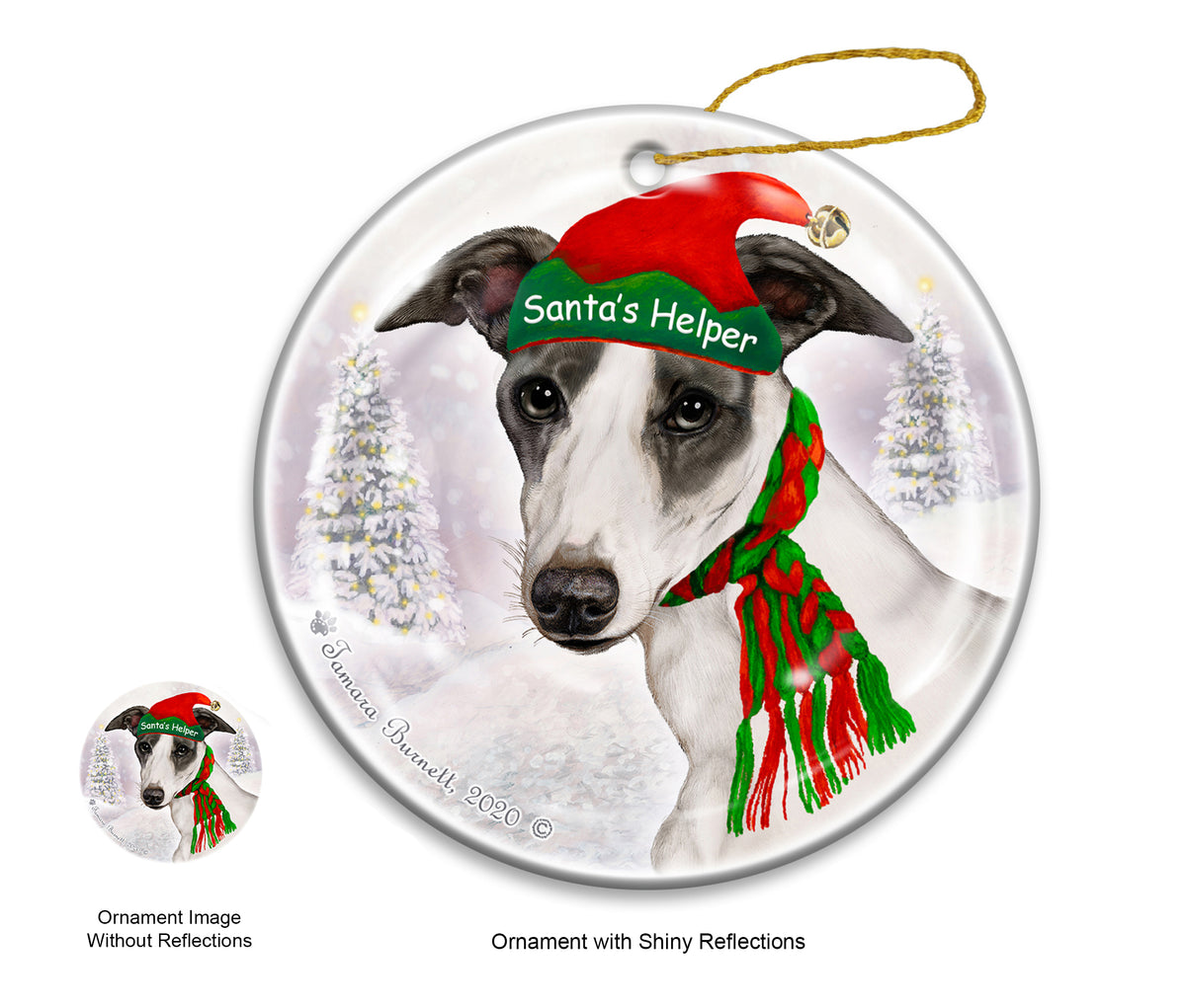 Whippet Tan and White Ornament